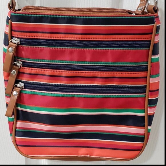 Laura Scott Colorful Striped Crossbody Bag – 3 Zipper Pockets, Adjustable Strap - Picture 5 of 14